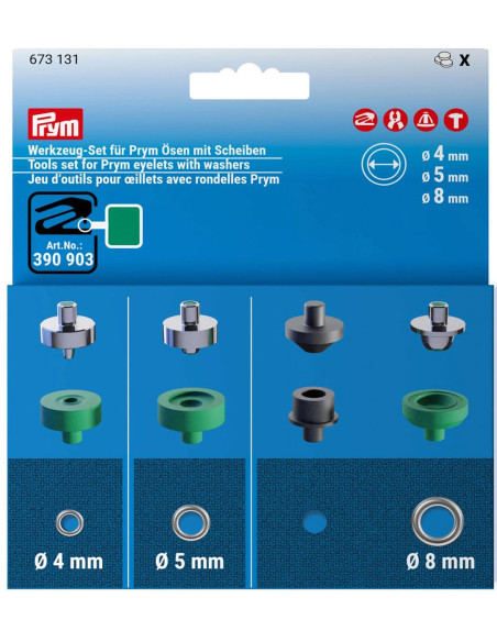 Gereedschapsset voor oogjes met ringen 4, 5 en 8 mm