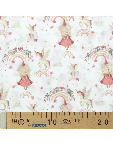 Katoenen popeline stof - Linette wit en roze