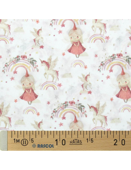 Katoenen popeline stof - Linette wit en roze