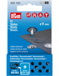 Navulling van 32 klinknagels 9 mm - Zilver en antiek staal