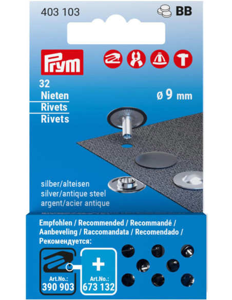 Navulling van 32 klinknagels 9 mm - Zilver en antiek staal