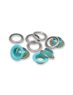 Doos met 15 oogjes en ringen 11 mm - Mintgroen