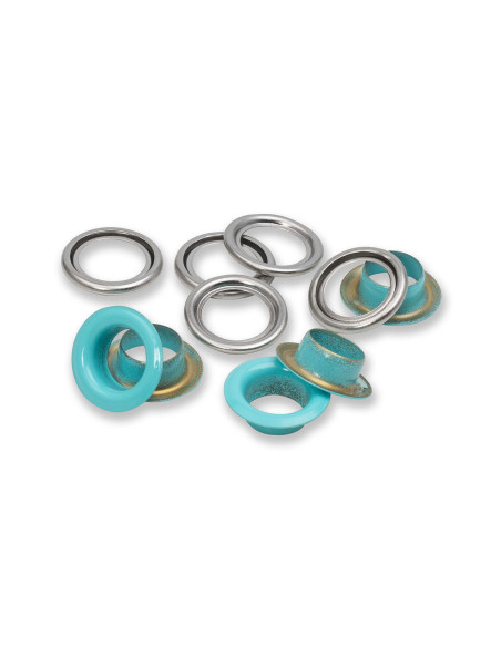 Doos met 15 oogjes en ringen 11 mm - Mintgroen