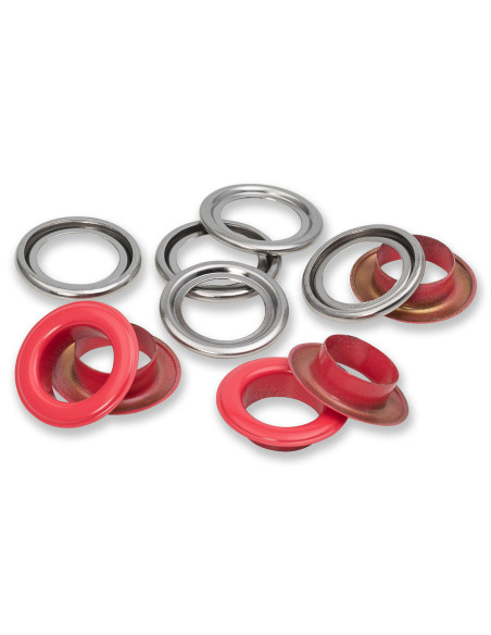 Doos met 15 oogjes en ringen 14 mm - Rood