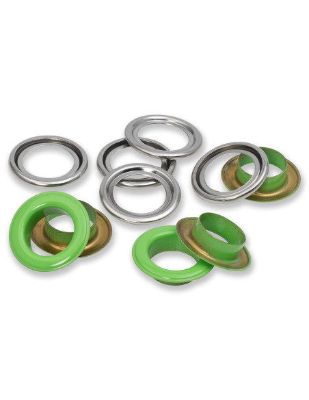 Doos met 15 oogjes en ringen 14 mm - Lichtgroen