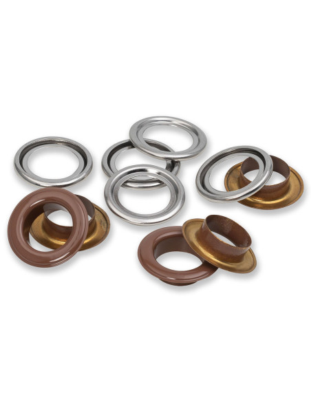 Doos met 15 oogjes en ringen 14 mm - Donkerbruin