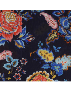 Bedrukt jerseystof - Bloemen op marineblauwe achtergrond