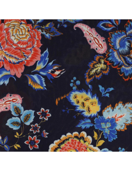 Bedrukt jerseystof - Bloemen op marineblauwe achtergrond