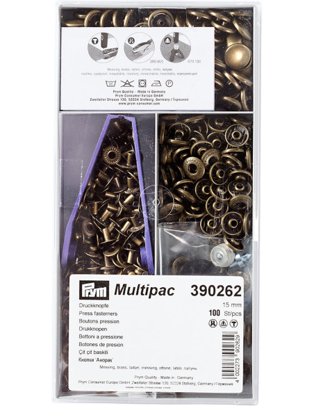 Multipack van 100 Anorak drukknopen - Messing 15 mm
