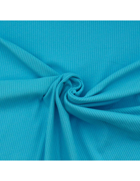 Geribbelde katoenen jersey stof - Turkooisblauw