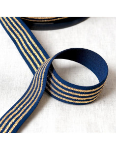 Elastiek met 4 metalen banden - Marine en goud