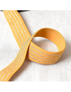 Elastiek met 4 metalen banden - Mosterd en goud