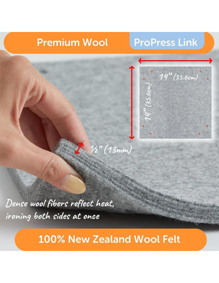 Oliso Pro Press Link uitbreidbare wollen strijkmat 35 cm x 35 cm