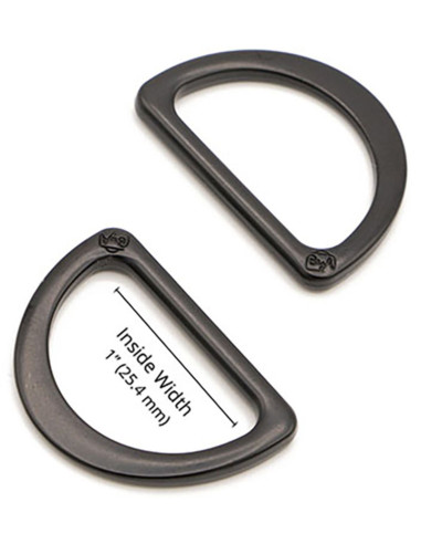 Set van 2 D-ringen met een diameter van 25 mm zwart