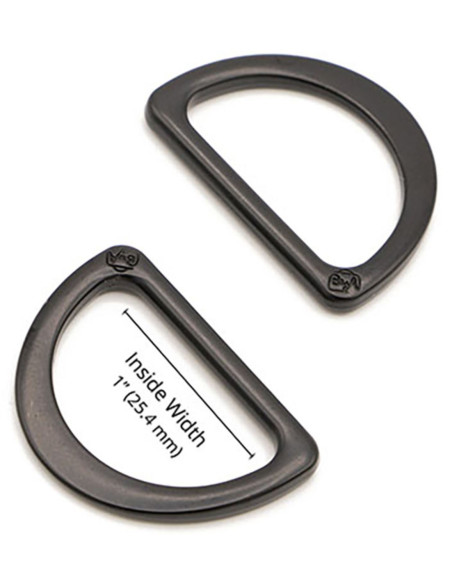 Set van 2 D-ringen met een diameter van 25 mm zwart