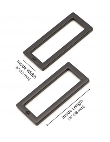 Set van 2 rechthoekige gespen 13 x 38 mm zwart