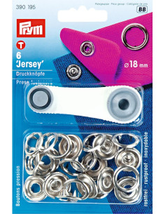 Doos met 6 jersey drukknoopjes Zilver met gereedschap 18 mm