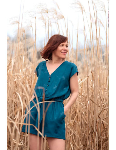 Viscose jacquard stof Streli petrolblauw - Églantine & Zoé