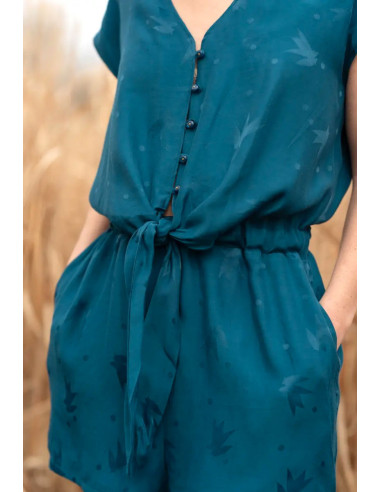 Viscose jacquard stof Streli petrolblauw - Églantine & Zoé