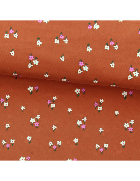 Bedrukte ribfluweelstof - Joyflo roestkleurig