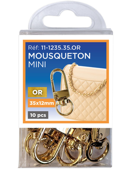 Set van 10 mini draaibare karabijnhaken - Goud 35 x 12 mm