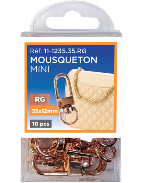 Set van 10 mini draaibare karabijnhaken - Roségoud 35 x 12 mm