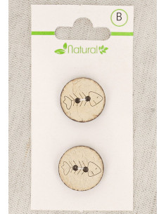 Kaart met 2 knopen van natuurlijk hout 18 mm 2 gaten - Visgraatmotief