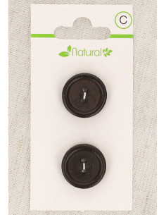 Kaart met 2 knopen van donker hout 18 mm 2 gaten - Rond