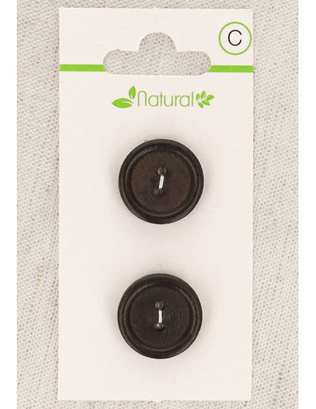 Kaart met 2 knopen van donker hout 18 mm 2 gaten - Rond