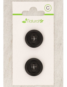 Kaart met 2 knopen van donker hout 18 mm 4 gaten - Rond