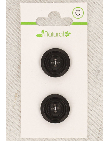 Kaart met 2 knopen van donker hout 18 mm 4 gaten - Rond