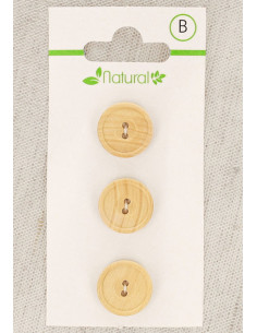 Kaart met 3 knopen van natuurlijk hout 14 mm 2 gaten - Rond