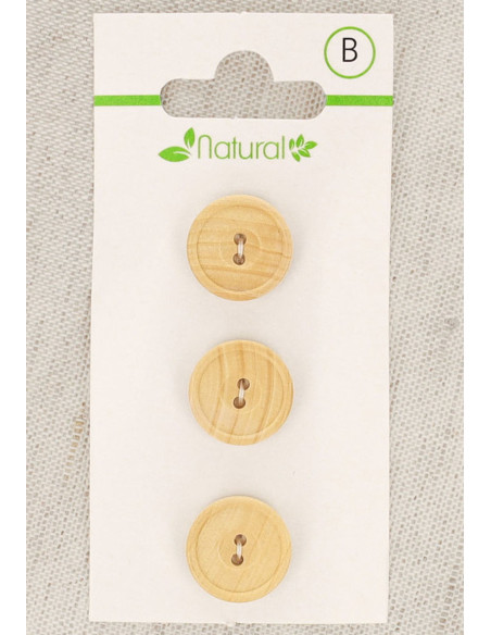 Kaart met 3 knopen van natuurlijk hout 14 mm 2 gaten - Rond