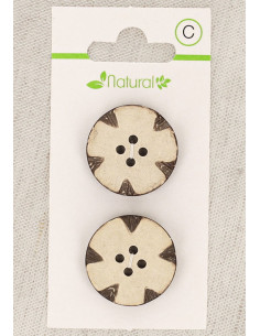 Kaart met 2 knopen van natuurlijk hout 23 mm 4 gaten - Decoratieve rondjes