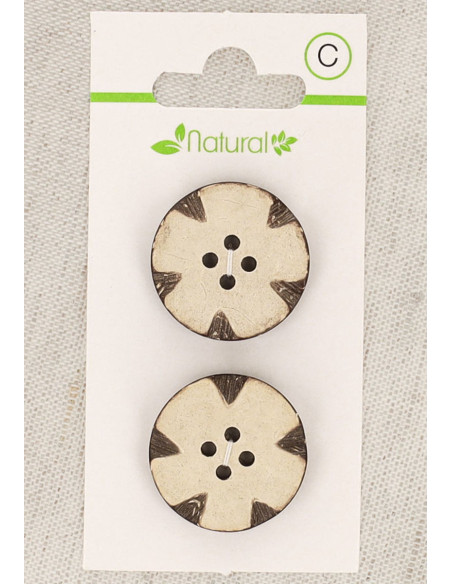 Kaart met 2 knopen van natuurlijk hout 23 mm 4 gaten - Decoratieve rondjes