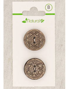 Kaart met 2 knopen van natuurlijk hout 20 mm 2 gaten - Arabesken
