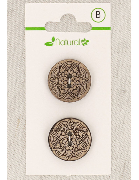 Kaart met 2 knopen van natuurlijk hout 20 mm 2 gaten - Arabesken