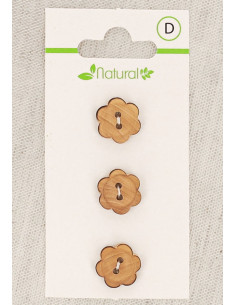 Kaart met 3 knopen van natuurlijk hout 13 mm 2 gaten - Bloemen