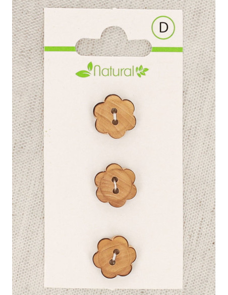 Kaart met 3 knopen van natuurlijk hout 13 mm 2 gaten - Bloemen