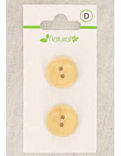 Kaart met 2 knopen van natuurlijk hout 18 mm 2 gaten - Vierkant
