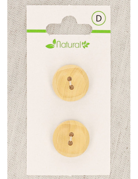 Kaart met 2 knopen van natuurlijk hout 18 mm 2 gaten - Vierkant