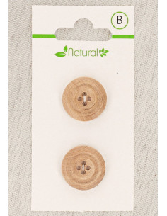 Kaart met 2 knopen van natuurlijk hout 18 mm 4 gaten - Lijsten