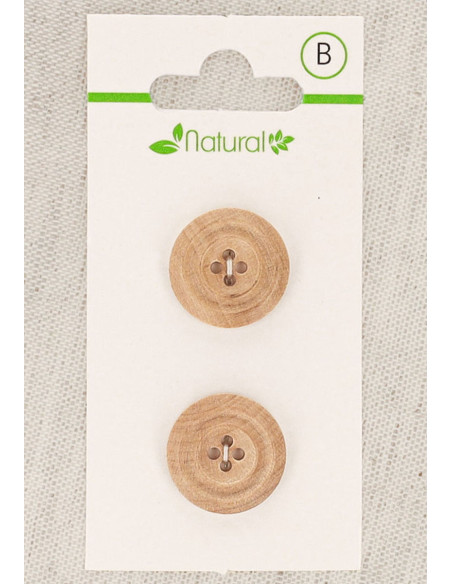 Kaart met 2 knopen van natuurlijk hout 18 mm 4 gaten - Lijsten