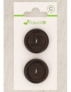 Kaart met 2 knopen van donker hout 23 mm 2 gaten - Rond