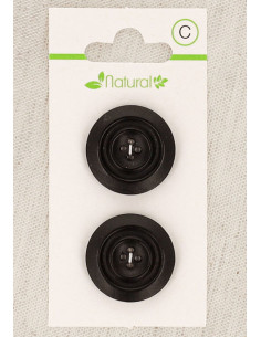 Kaart met 2 knopen van donker hout 23 mm 4 gaten - Rond