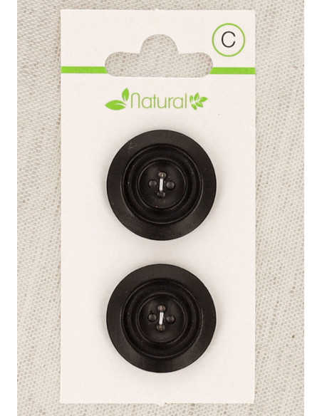Kaart met 2 knopen van donker hout 23 mm 4 gaten - Rond