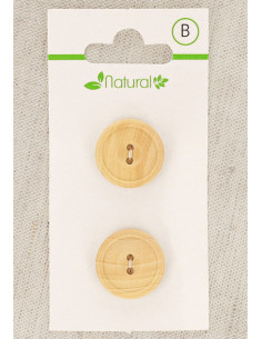 Kaart met 2 knopen van natuurlijk hout 18 mm 2 gaten - Rond