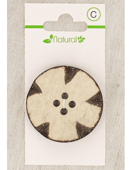 Kaart met 1 knoop van natuurlijk hout 38 mm 4 gaten - Decoratieve ronde