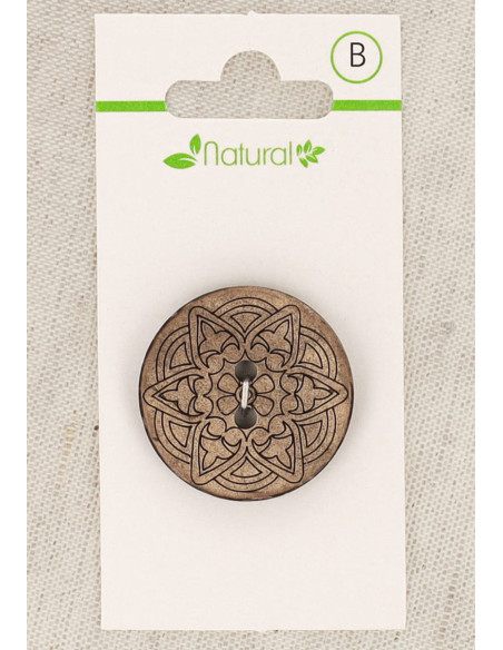 Kaart met 1 natuurlijke houten knoop 28 mm 2 gaten - Arabesken