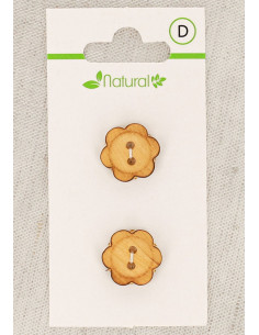 Kaart met 2 knopen van natuurlijk hout 15 mm 2 gaten - Bloemen